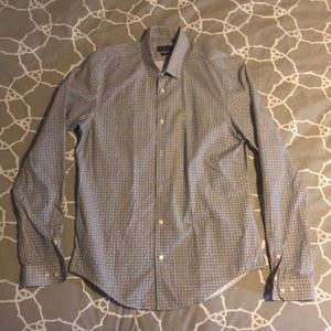 Zara Blue Parquet Pattern Dress Slim Fit Shirt